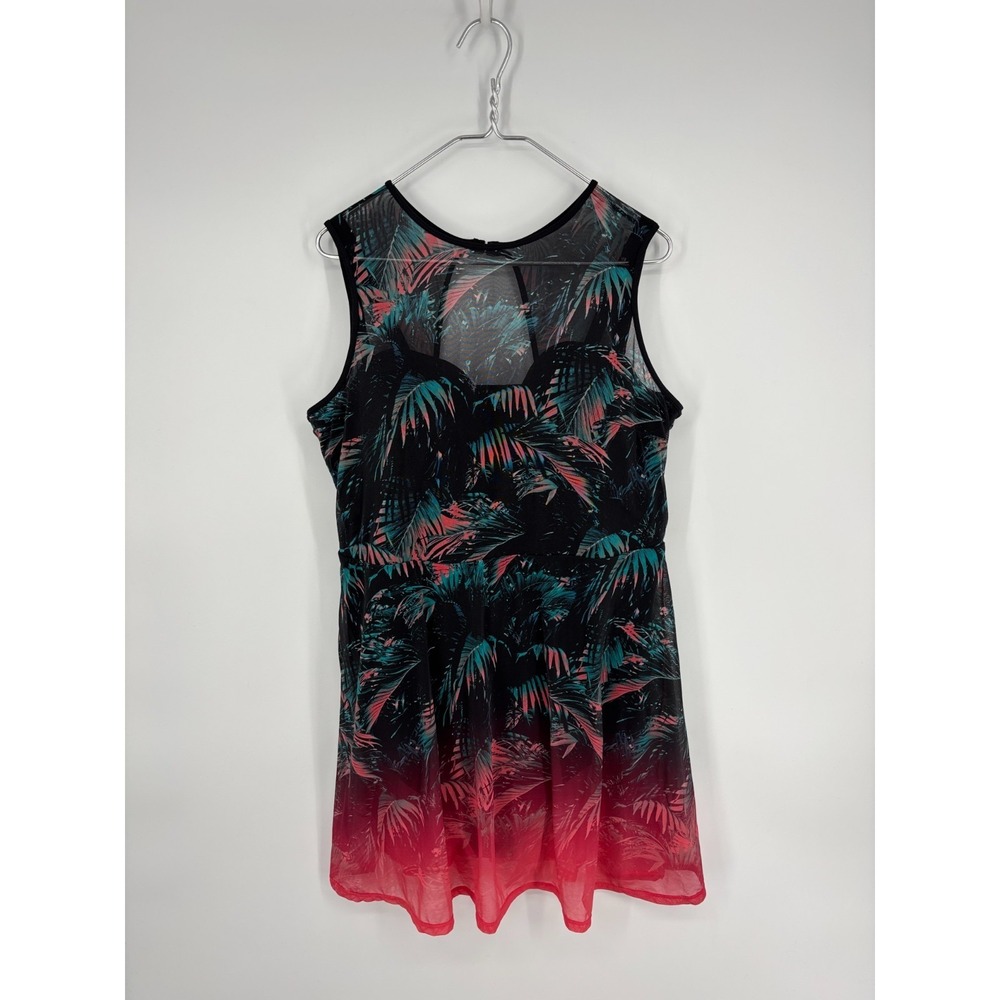 Torrid Swimdress Womens 3 DD/F Black Underwire Long Mesh Overlay Palm Tropical - Picture 2 of 9